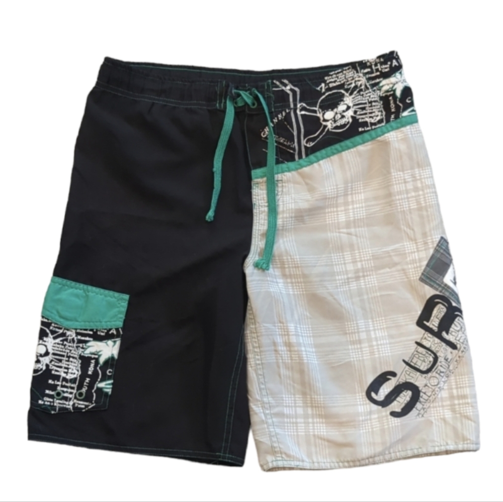 Cherokee Swim Trunks with Mesh Liner and Key Pouch. Black, Tan, and Green Size L